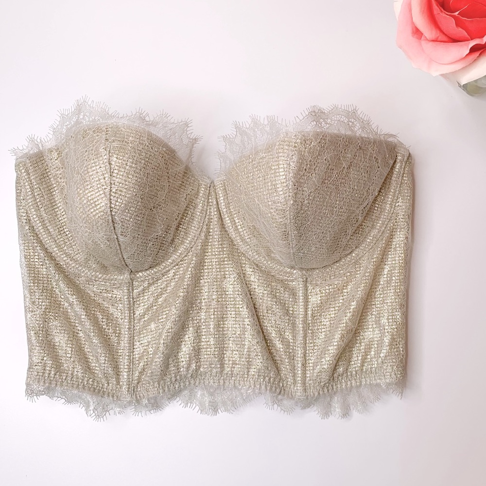Victoria’s Secret Bralette Corset Gold and Silver with Lace 34D
